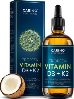 Vitamíny a minerály - Carino Healthcare Vitamin D3 + K2 Kapky ( 1000 I.U. )