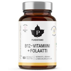 Kompletní sortiment - Puhdistamo Vitamin B12 Folate 60 pastilek malina (Vitamín B12 s folátem Quatrefolic)