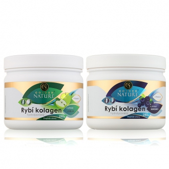 Kompletní sortiment - 1+1 Golden Nature Rybí kolagen+Vitamin C - Borůvka 250g + Jablko 250g