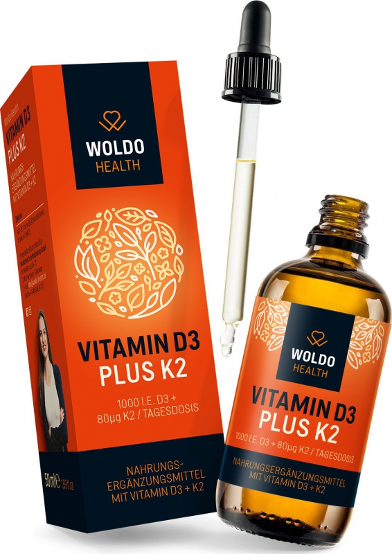 WoldoHealth Vitamin D3+K2 Kapky 1000 I.U. 50 ml + dárek Golden Nature Goji 80g zdarma