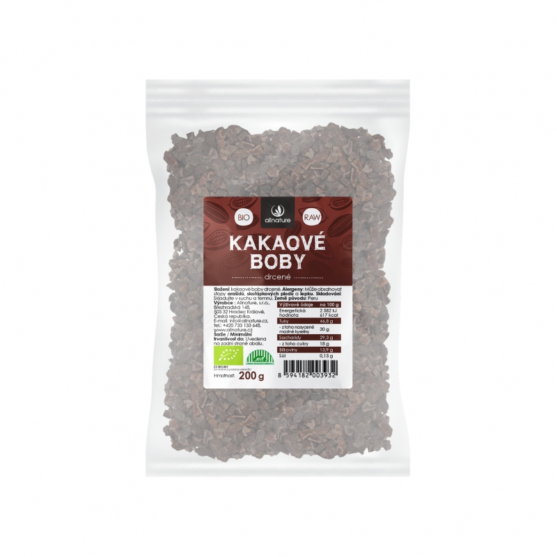 Allnature drcené kakaové boby BIO RAW 200 g - Allnature