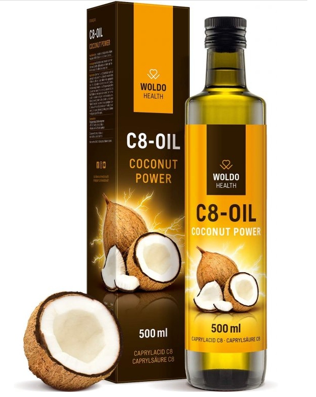 Woldohealth C8 MCT olej 100% kokosového oleje čistá kyselina kaprylová 500 ml