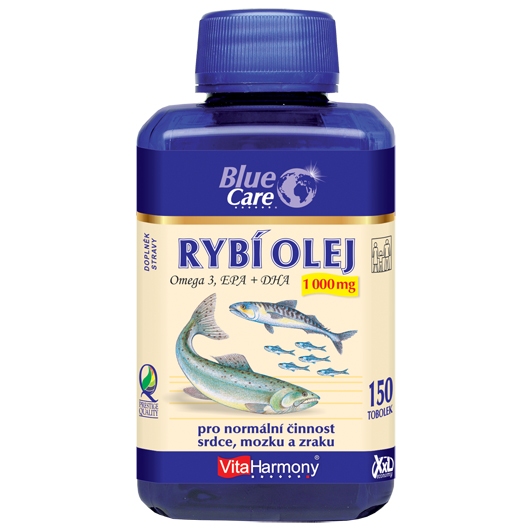BLUE CARE Rybí olej 1000 mg - Omega 3 EPA + DHA - XXL economy balení 150 tob. - Vitaharmony