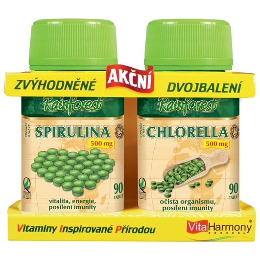 Zvýhodněné dvojbalení: Chlorella 500 MG - 90 TBL., Spirulina 500 MG - 90 TBL.