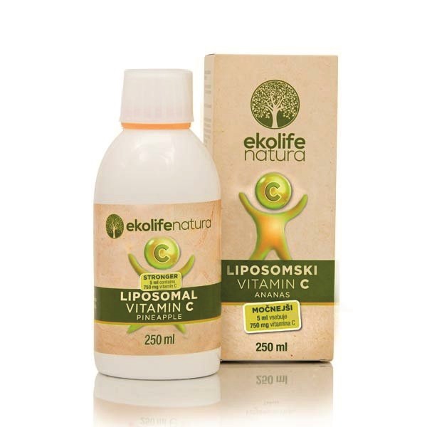 Ekolife natura Liposomal Vitamin C 750mg 250ml ananas (Lipozomální vitamín C) + dárek Golden Nature Chia semínka 100g zdarma