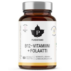 Puhdistamo Vitamin B12 Folate 60 pastilek malina (Vitamín B12 s folátem Quatrefolic)