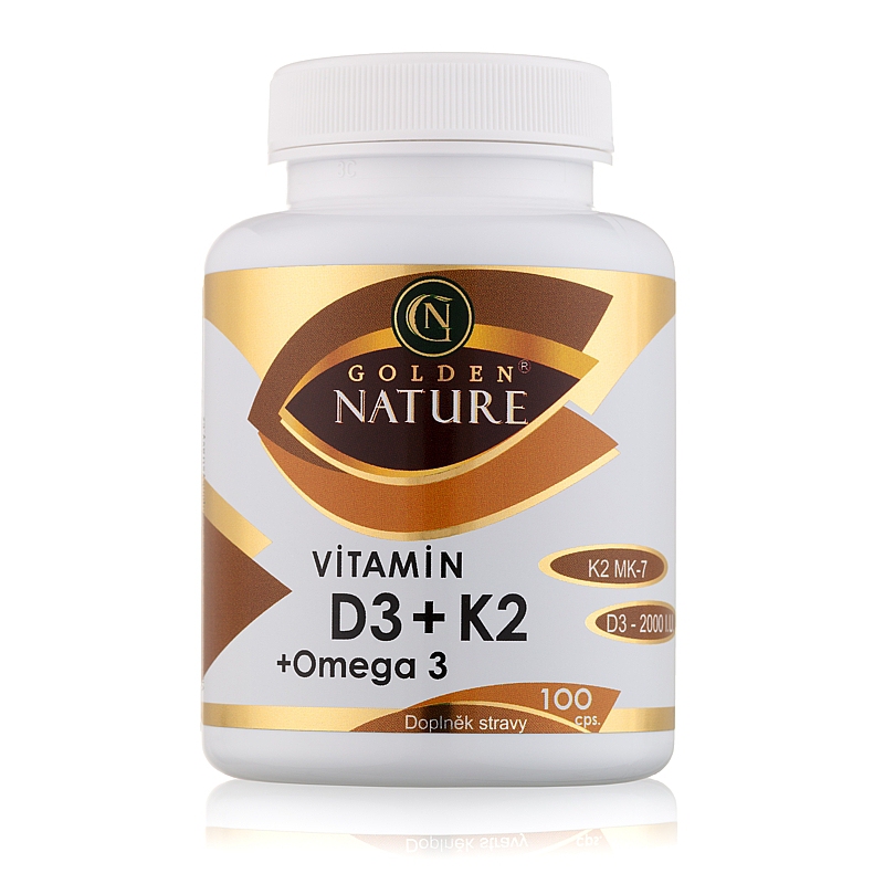 Golden Nature Vitamin D3 2000 I.U.+K2 MK-7+Omega 3 100 cps. + doprava zdarma + dárek Golden Nature Slunečnicové semínko 100g zdarma