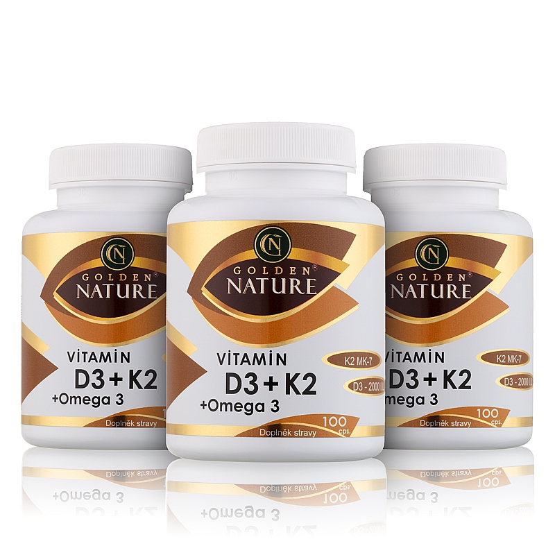 Golden Nature Vitamin D3+K2 MK-7+Omega 3 300 cps. + dárek Golden Nature Goji 80g zdarma