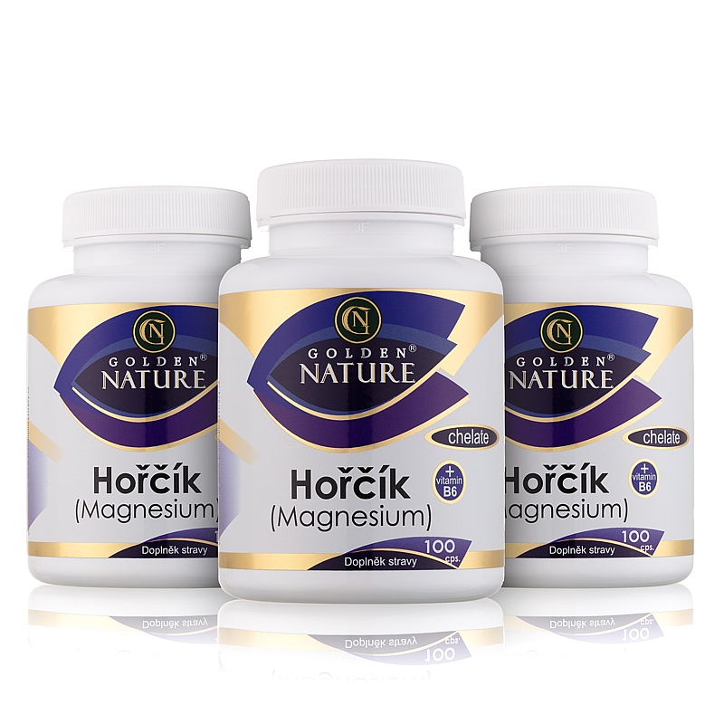 2+1 Golden Nature Magnesium (Hořčík) Chelate+Vitamin B6 300 cps. + dárek Zinek Forte 25 mg - 30 tbl. zdarma