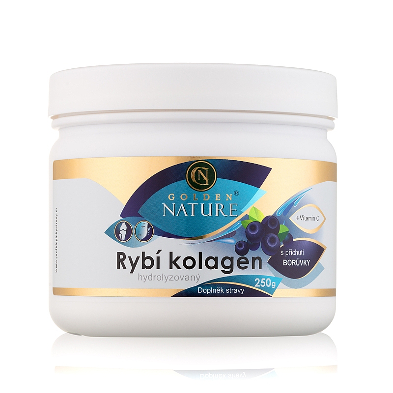 Golden Nature Rybí kolagen+Vitamin C - Borůvka 250g + dárek Zinek Forte 25 mg - 30 tbl. zdarma