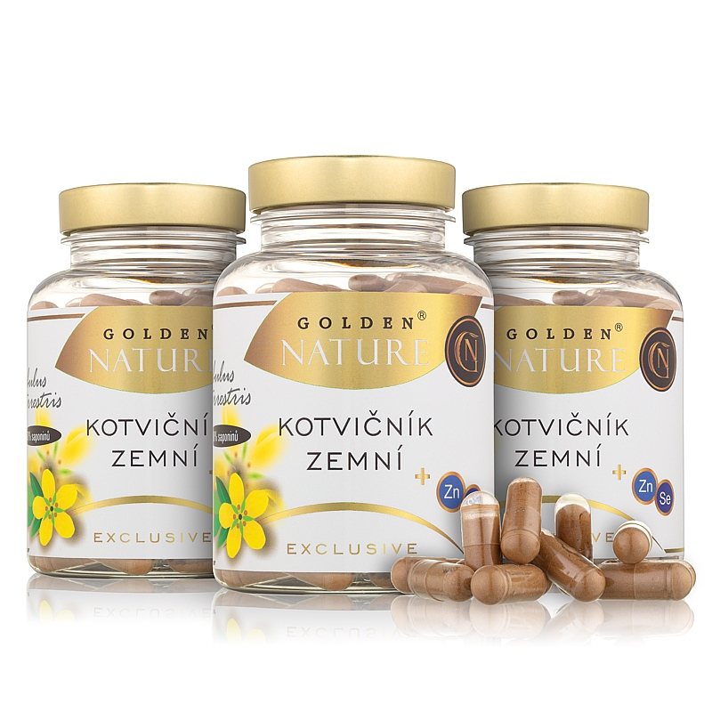 2+1 GN Exclusive Kotvičník zemní 90%+Zinek+Selen 300 cps. + dárek Golden Nature Goji 80g zdarma