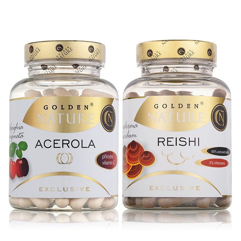 GN Exclusive Acerola 100 cps. + Reishi 100 cps. + dárek Golden Nature Chia semínka 100g zdarma