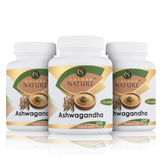 2+1 Golden Nature Ashwagandha (Ašvaganda) 10% withanolidů 300 cps.