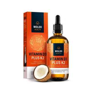 WoldoHealth Vitamin D3+K2 Kapky 1000 I.U. 50 ml