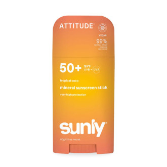 ATTITUDE Sunly Minerální opalovací krém (tyčinka) SPF 50+ s vůní tropického kokosu 60 g