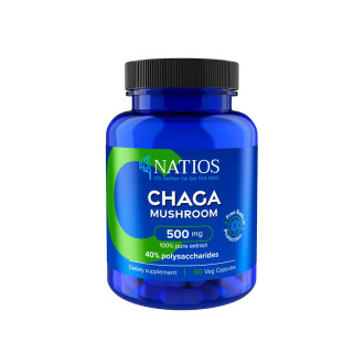 NATIOS Chaga Extract, 500 mg, 40% polysaccharides, 90 veganských kapslí