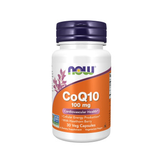 NOW Foods CoQ10, Koenzym Q10 s plody hlohu, 100 mg, 30 rostlinných kapslí