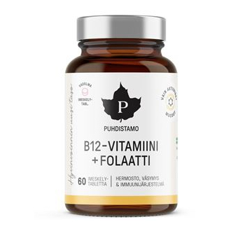 Puhdistamo Vitamin B12 Folate 60 pastilek malina (Vitamín B12 s folátem Quatrefolic)